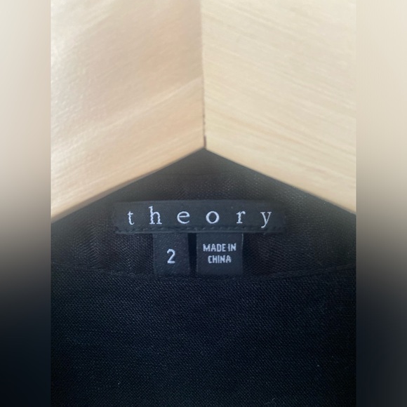 Theory Sleeveless Collared Belted Linen Mini Dress Summer | Size 2 | Black - Picture 3 of 10